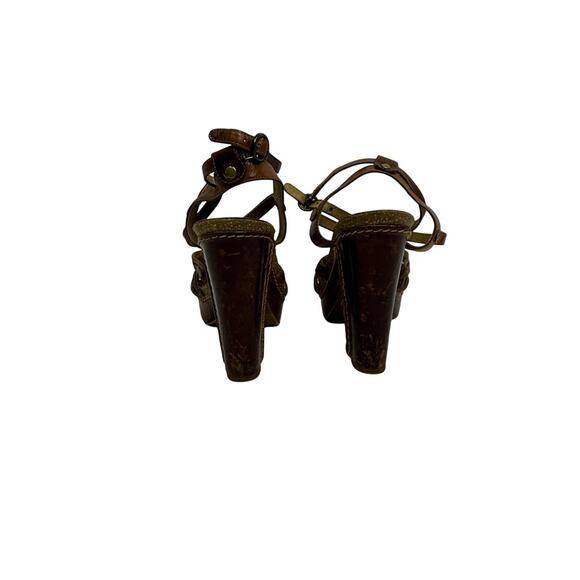 Frye Grace T-Strap Platform Sandals | Size 8M | Brown Leather High Heel - Picture 2 of 11